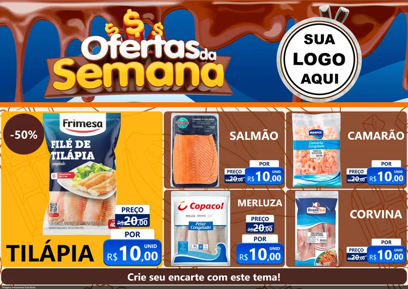 Modelo de Encarte para Encarte A4 Horizontal com o tema Ofertas da Semana - Páscoa para Peixaria