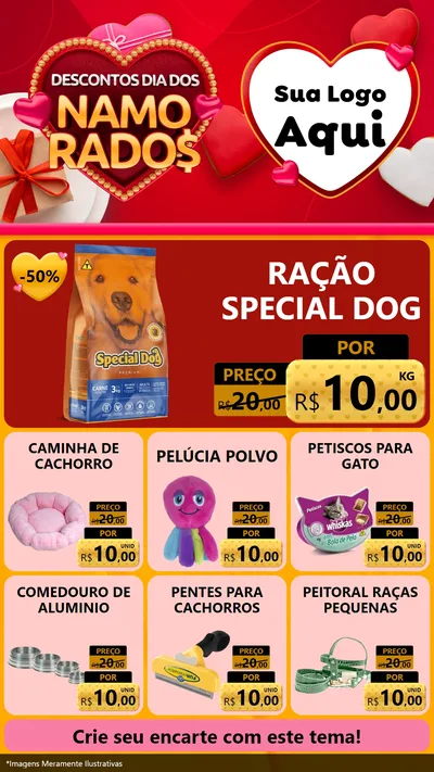 Modelo de Rede Social para Stories com o tema Descontos Dia dos Namorados para Pet Shop