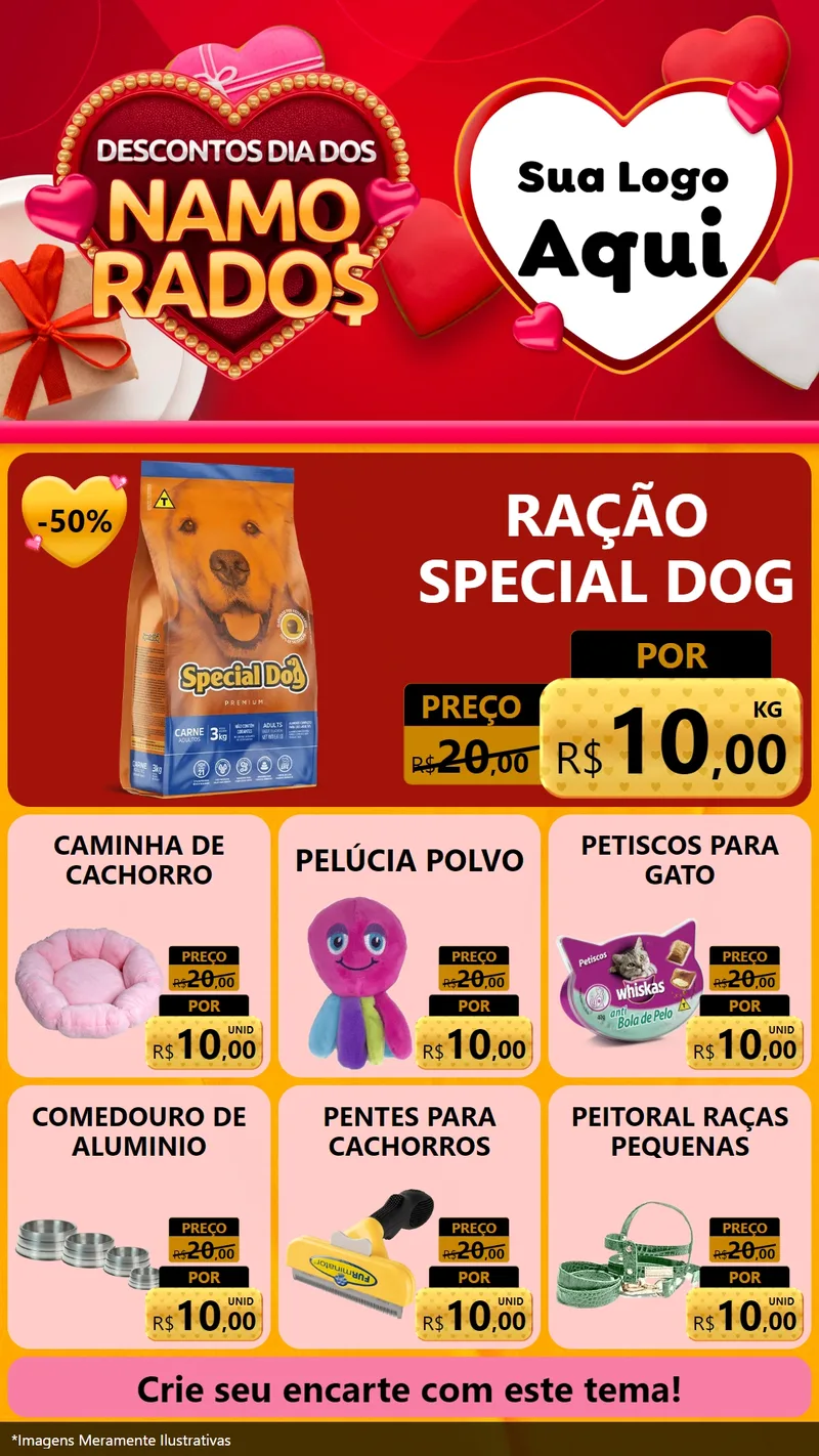 Modelo de Rede Social para Stories com o tema Descontos Dia dos Namorados para Pet Shop