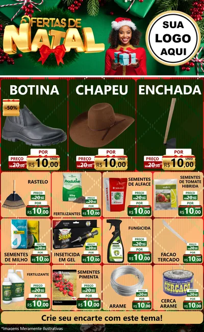 Modelo de Encarte para Encarte Grande com o tema Ofertas de Natal para Agropecuária