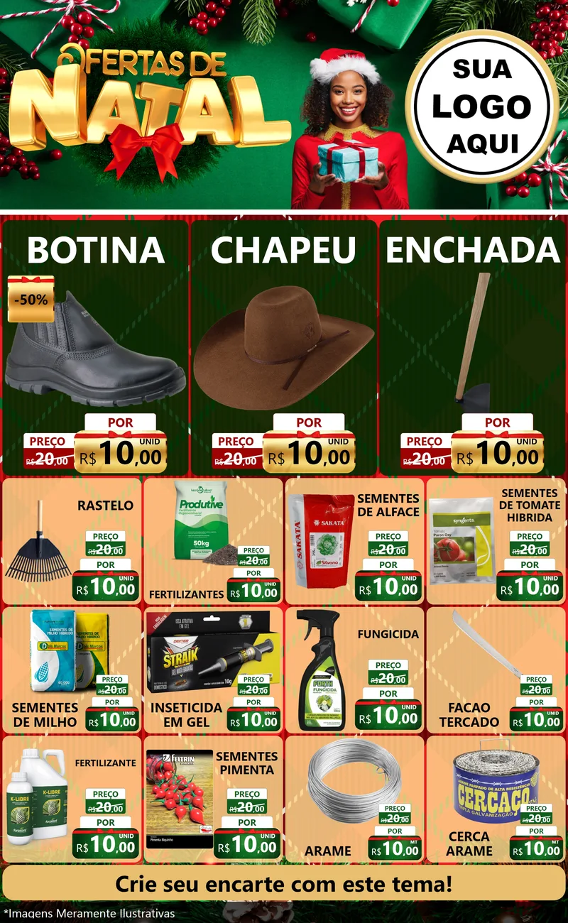 Modelo de Encarte para Encarte Grande com o tema Ofertas de Natal para Agropecuária