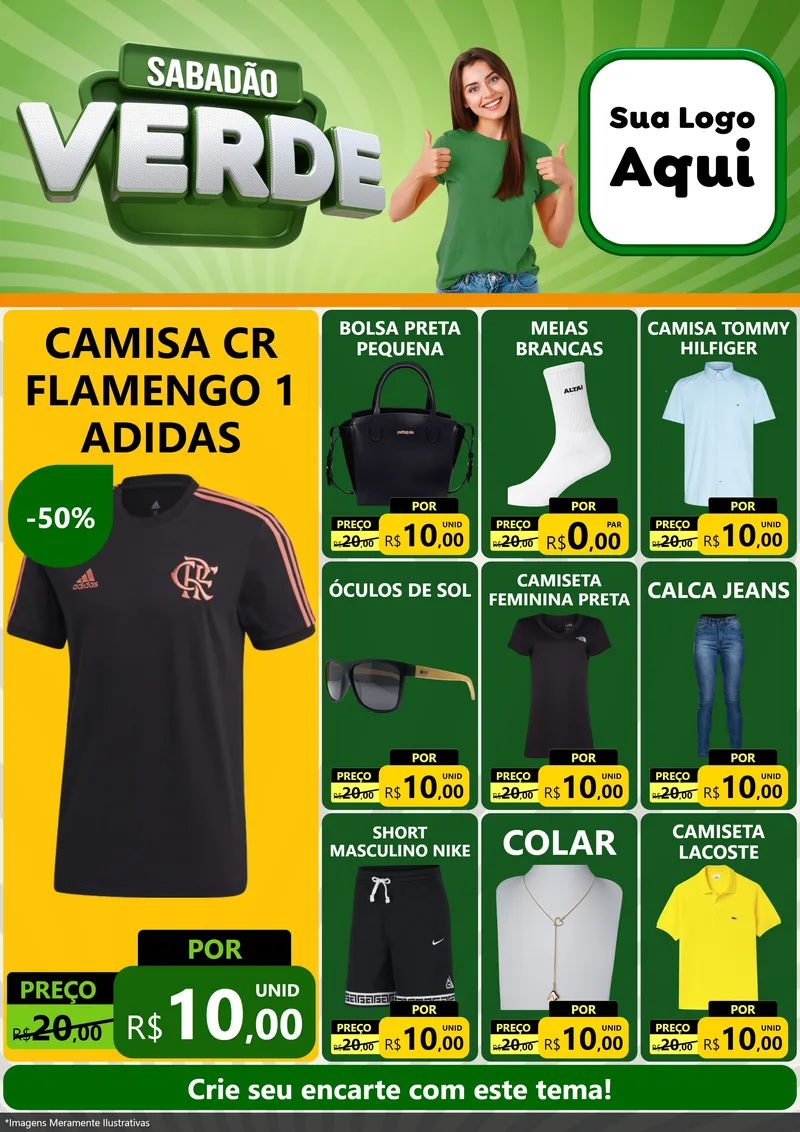 Modelo de Encarte para Encarte A4 Vertical com o tema Sabadão Verde para Roupas e acessórios