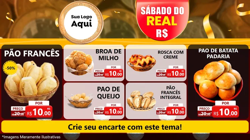 Modelo de TV para TV Horizontal com o tema Sábado do Real para Padaria
