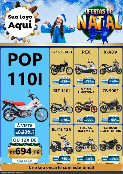 Modelo de Encarte para Encarte A4 Vertical com o tema Ofertas de Natal para Concessionaria de Motos