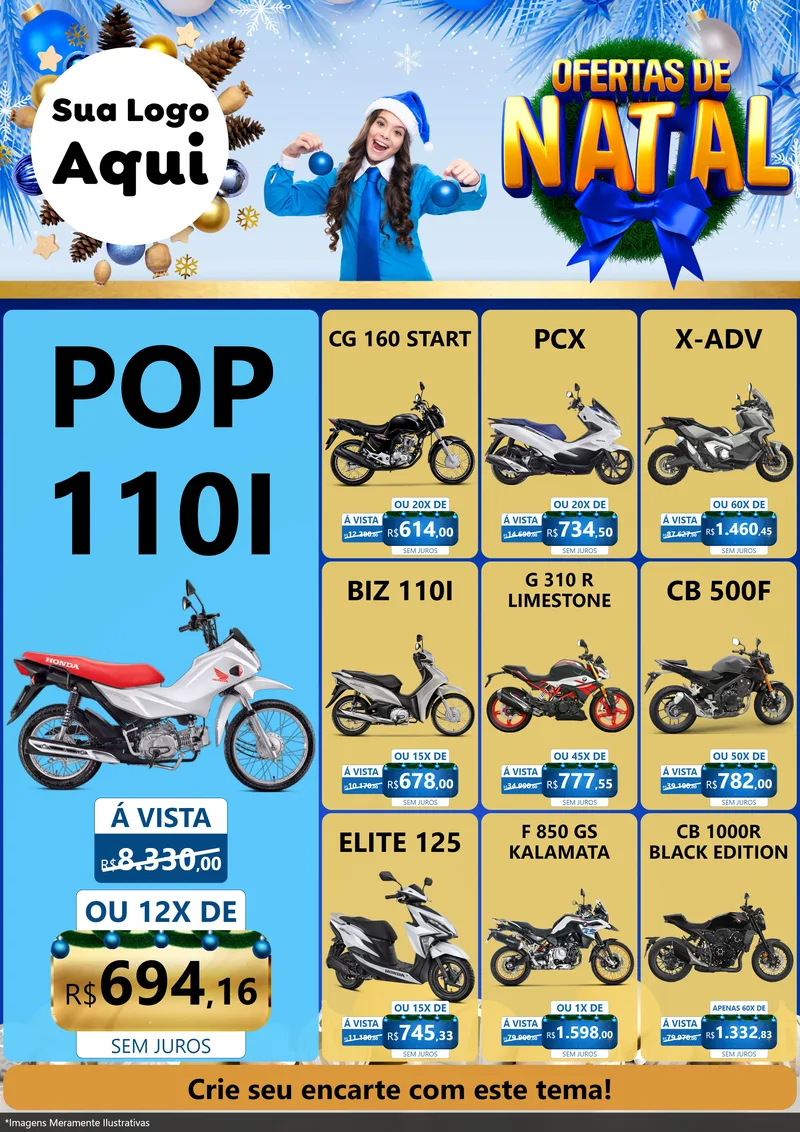 Modelo de Encarte para Encarte A4 Vertical com o tema Ofertas de Natal para Concessionaria de Motos