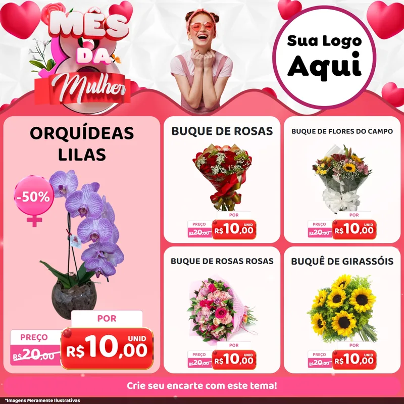 Modelo de Rede Social para Feed Facebook com o tema Mês da Mulher para Floricultura e jardim