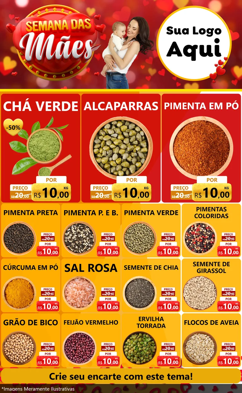 Modelo de Encarte para Encarte Grande com o tema Semana das Mães para Produtos Naturais