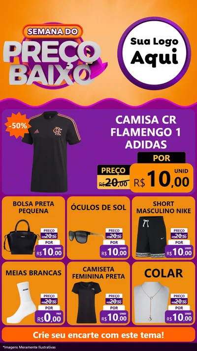 Modelo de Rede Social para Stories com o tema Semana do Preço Baixo para Roupas e acessórios
