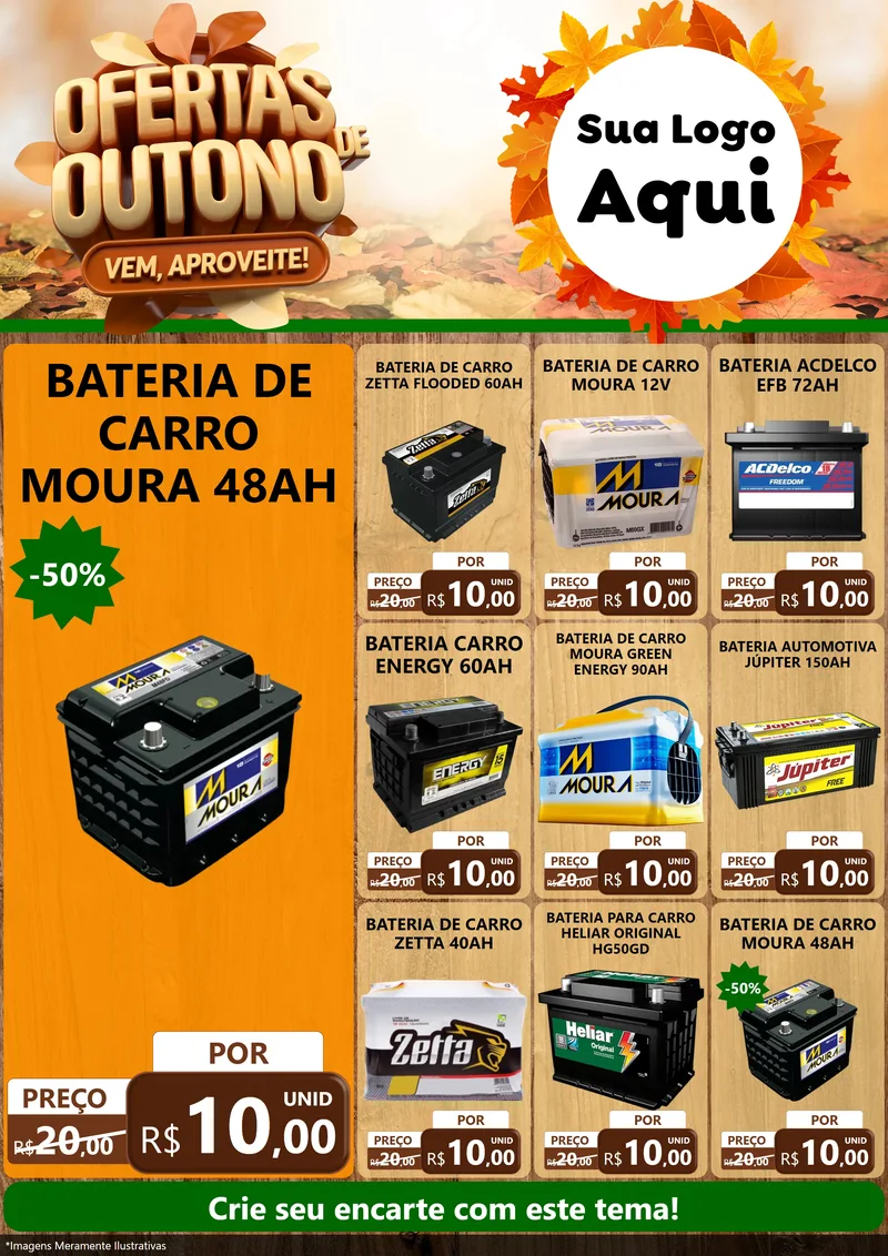 Modelo de Encarte para Encarte A4 Vertical com o tema Ofertas de Outono - Vem, Aproveite! para Baterias Elétricas