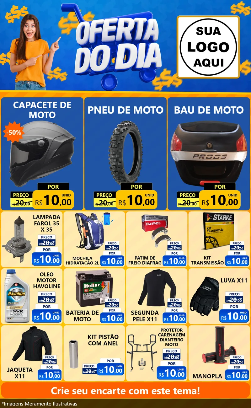 Modelo de Encarte para Encarte Grande com o tema Oferta do Dia para Moto peças