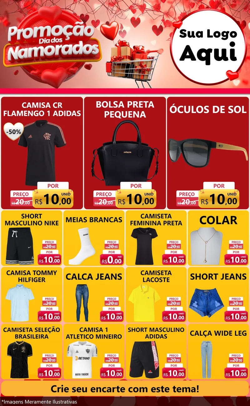 Modelo de Encarte para Encarte Grande com o tema Promoção Dia dos Namorados para Roupas e acessórios