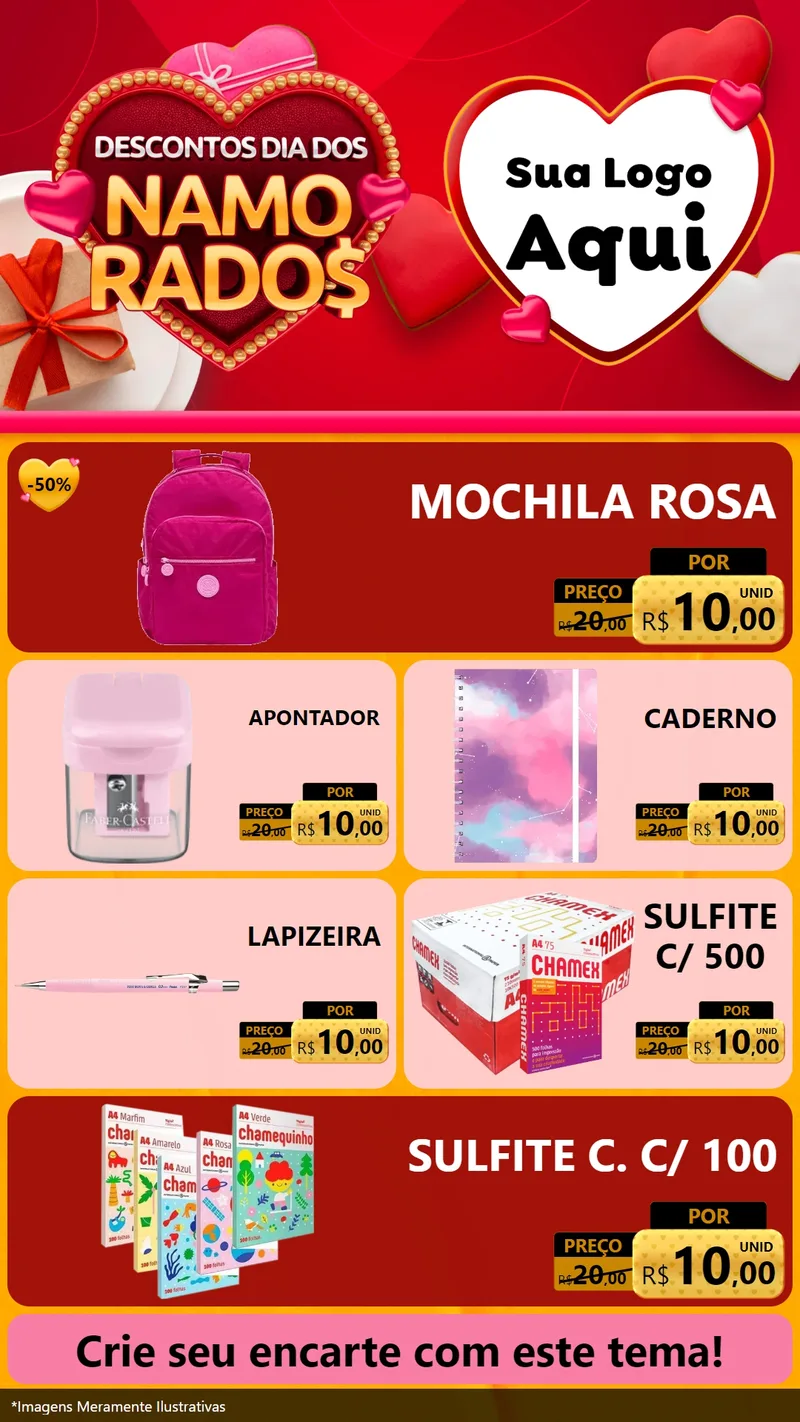 Modelo de TV para TV Vertical com o tema Descontos Dia dos Namorados para Papelaria