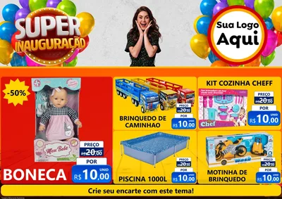 Modelo de Encarte para Encarte A4 Horizontal com o tema Super Inauguração para Brinquedos