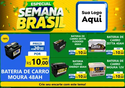 Modelo de Encarte para Encarte A4 Horizontal com o tema Especial Semana do Brasil para Baterias Elétricas