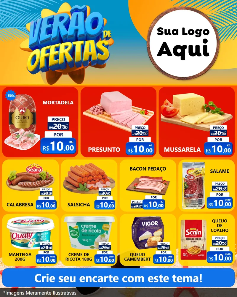 Modelo de Rede Social para Feed Instagram com o tema Verão de Ofertas para Frios e Laticínios