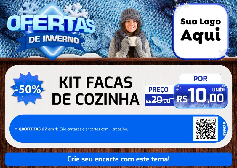Modelo de Cartaz para Cartaz A4 Horizontal com o tema Ofertas de Inverno para Utilidades Domésticas