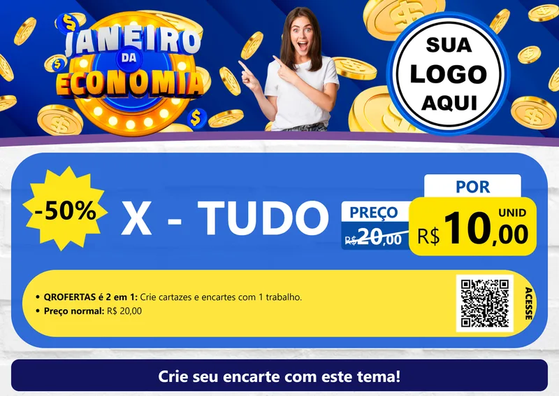 Modelo de Cartaz para Cartaz A4 Horizontal com o tema Janeiro da Economia para Hamburgueria