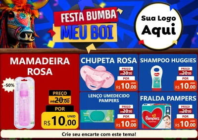 Modelo de Encarte para Encarte A4 Horizontal com o tema Festa Bumba meu Boi para Bebês