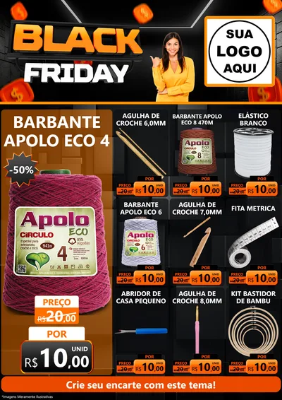 Modelo de Encarte para Encarte A4 Vertical com o tema Black Friday para Armarinho e Aviamentos
