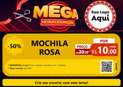 Modelo de Cartaz para Cartaz A4 Horizontal com o tema Mega Reinauguração para Papelaria