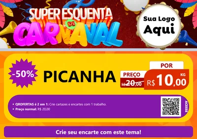 Modelo de Cartaz para Cartaz A4 Horizontal com o tema Super Esquenta de Carnaval para Açougue