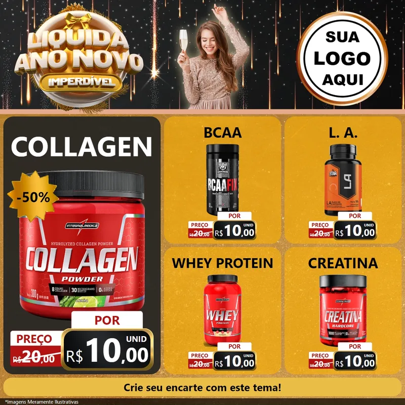 Modelo de Rede Social para Feed Facebook com o tema Liquida Ano Novo Imperdível para Suplementos alimentares