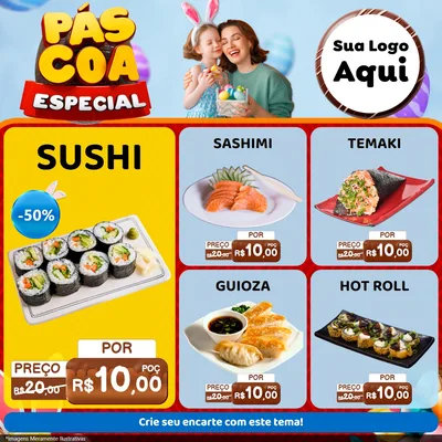 Modelo de Rede Social para Feed Facebook com o tema Páscoa Especial para Comida japonesa
