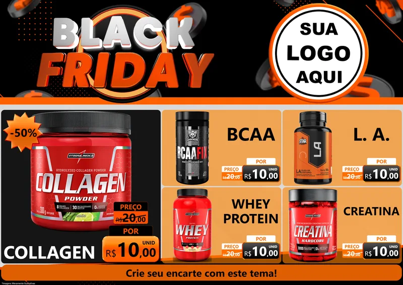 Modelo de Encarte para Encarte A4 Horizontal com o tema Black Friday para Suplementos alimentares