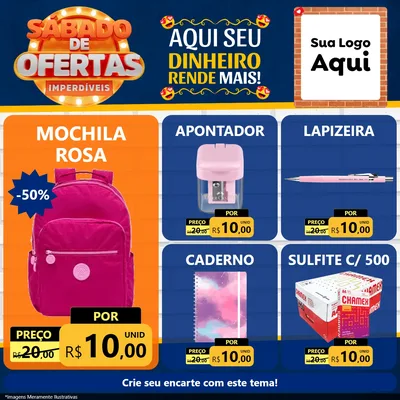 Modelo de Rede Social para Feed Facebook com o tema Sábado de Ofertas Imperdíveis para Papelaria