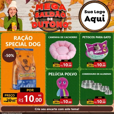 Modelo de Rede Social para Feed Facebook com o tema Mega Saldão de Outono para Pet Shop