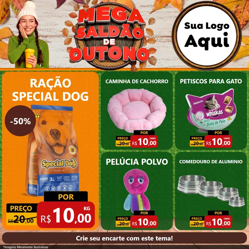 Modelo de Rede Social para Feed Facebook com o tema Mega Saldão de Outono para Pet Shop