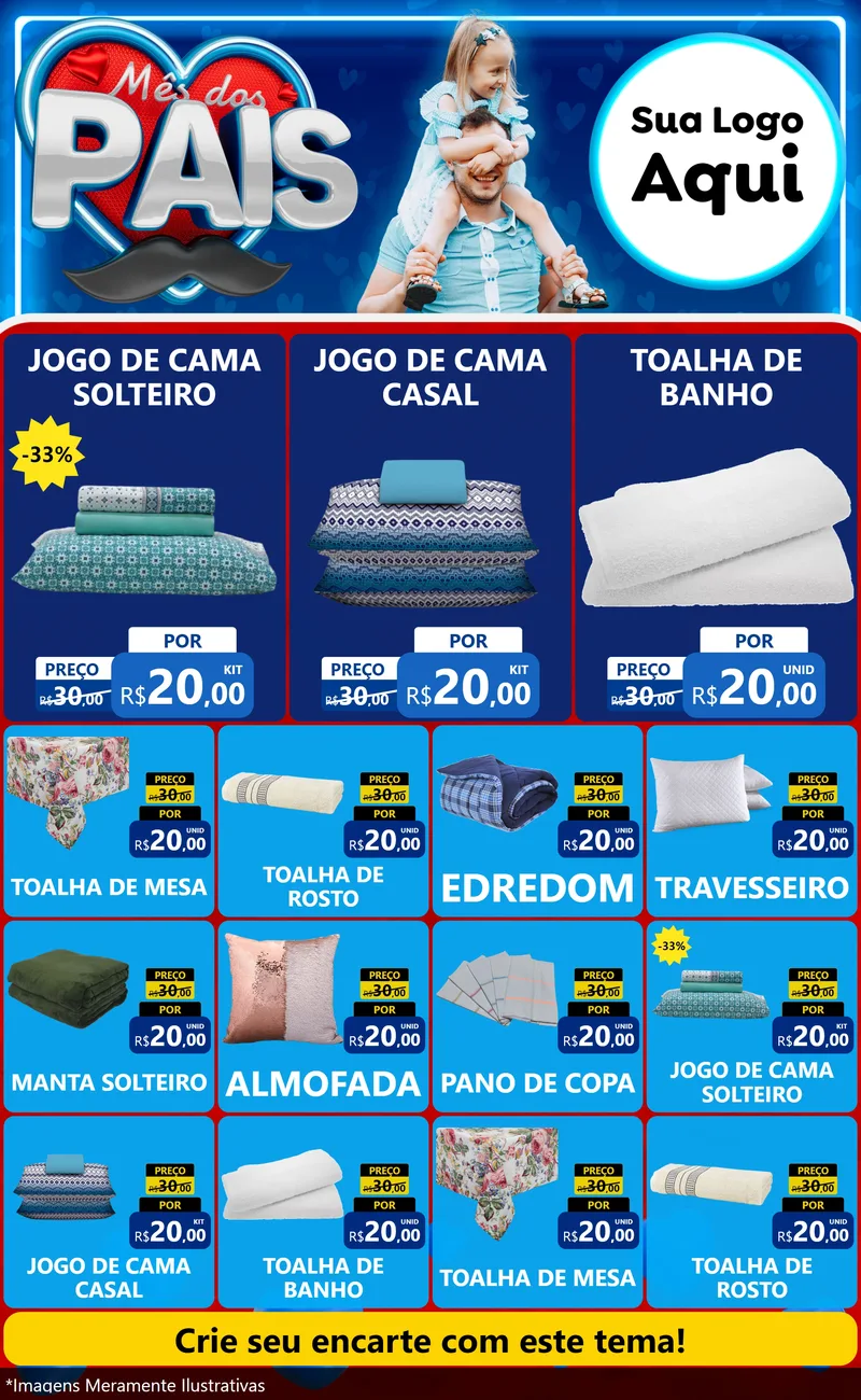 Modelo de Encarte para Encarte Grande com o tema Mês Dos Pais para Cama, Mesa e Banho