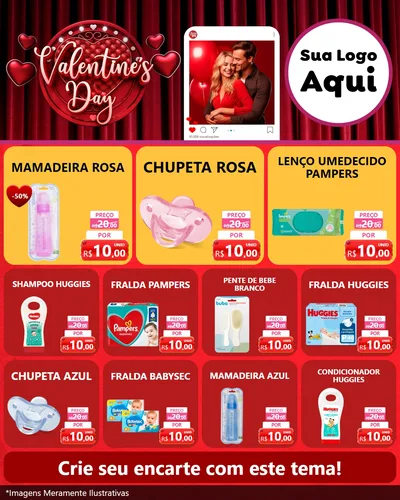 Modelo de Rede Social para Feed Instagram com o tema Valentine's Day para Bebês