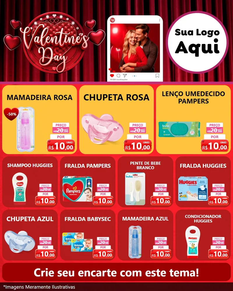 Modelo de Rede Social para Feed Instagram com o tema Valentine's Day para Bebês