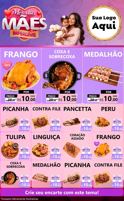 Modelo de Encarte para Encarte Grande com o tema Mês das Mães Imperdível para Assados