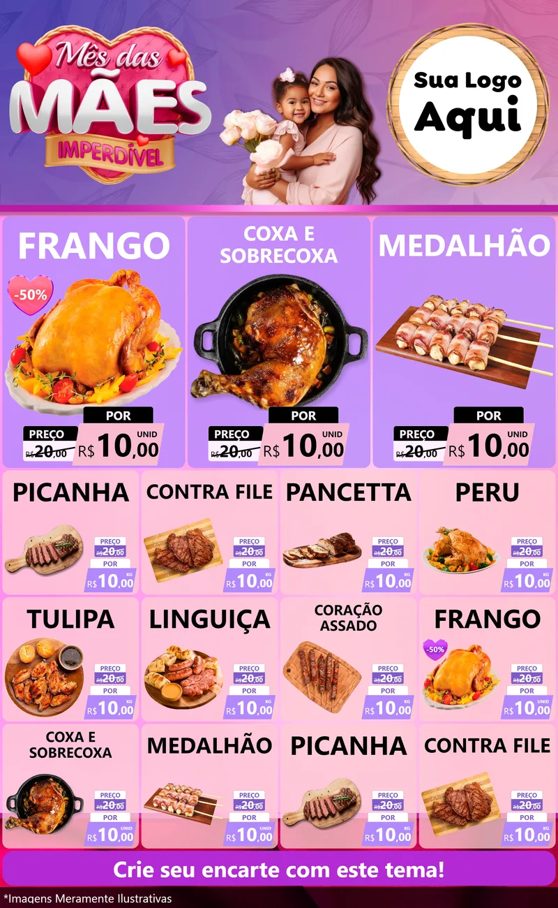 Modelo de Encarte para Encarte Grande com o tema Mês das Mães Imperdível para Assados