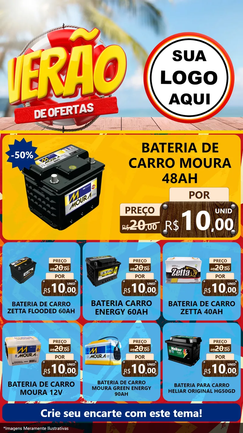 Modelo de Rede Social para Stories com o tema Verão de Ofertas para Baterias Elétricas