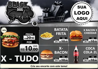 Modelo de Encarte para Encarte A4 Horizontal com o tema Black dos Sonhos para Hamburgueria