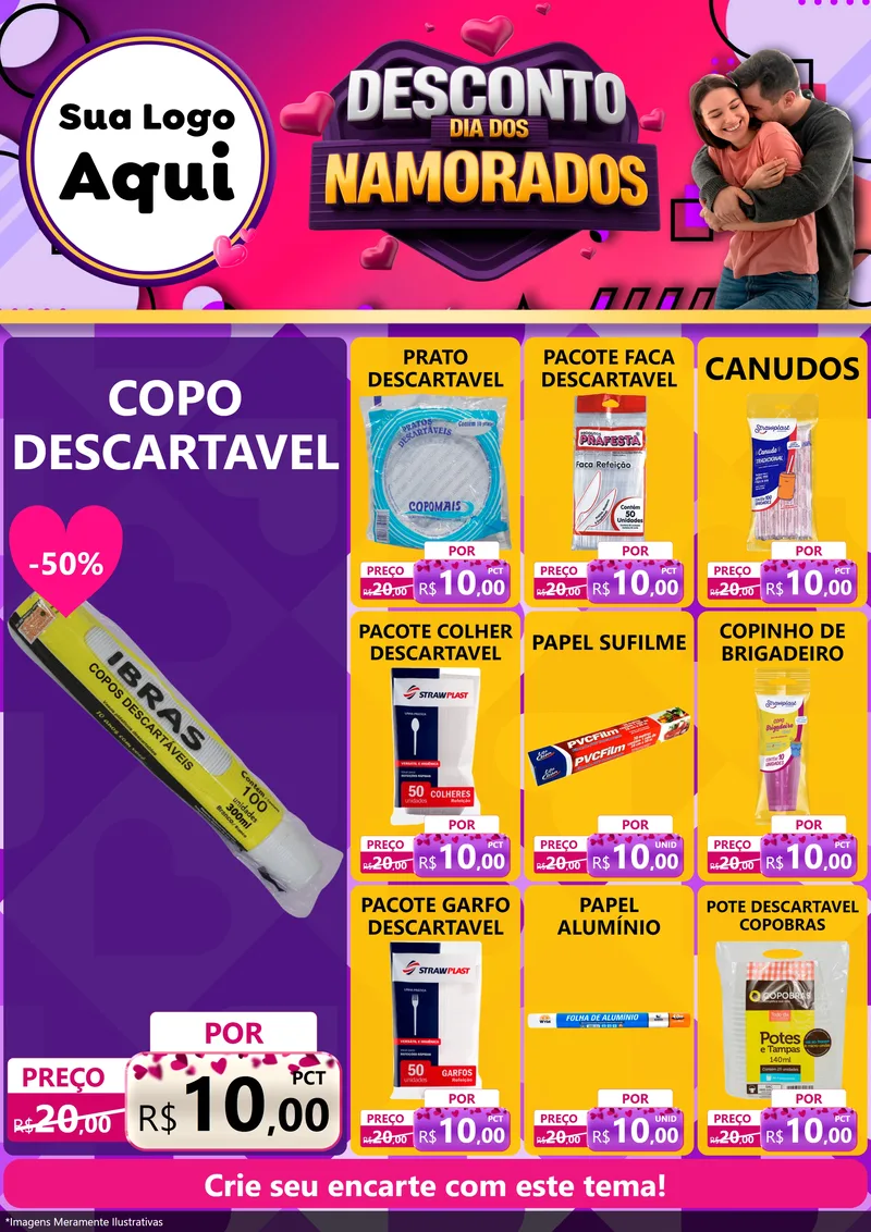 Modelo de Encarte para Encarte A4 Vertical com o tema Desconto Dia dos Namorados para Embalagens