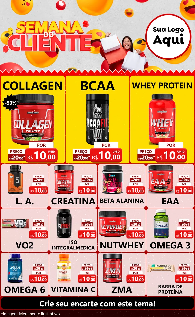 Modelo de Encarte para Encarte Grande com o tema Semana do Cliente para Suplementos alimentares