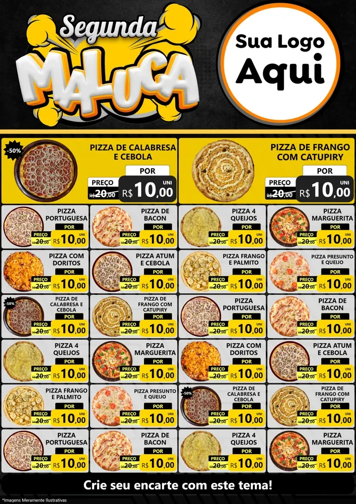 Modelo de Encarte para Encarte A4 Vertical com o tema Segunda Maluca para Pizzaria