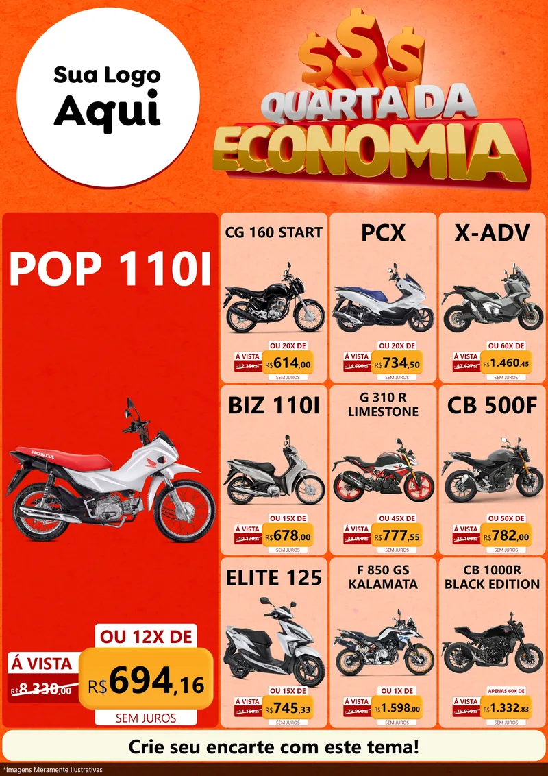 Modelo de Encarte para Encarte A4 Vertical com o tema Quarta da Economia para Concessionaria de Motos
