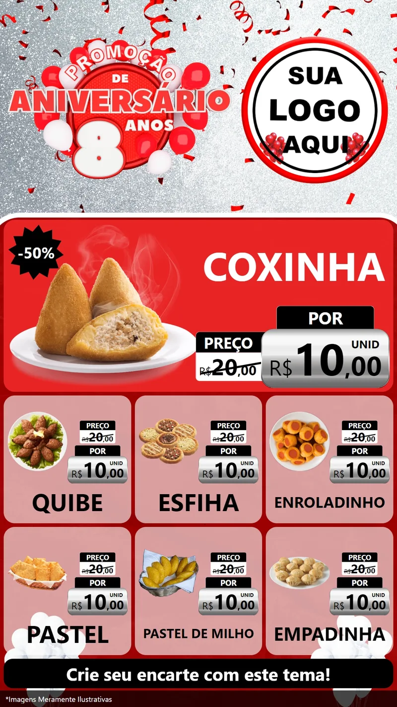 Modelo de Rede Social para Stories com o tema Promoção de Aniversário - 8 Anos para Salgadaria