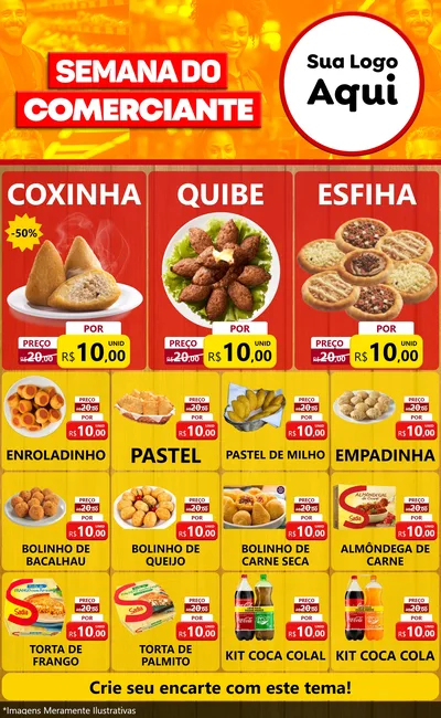 Modelo de Encarte para Encarte Grande com o tema Semana do Comerciante para Salgadaria
