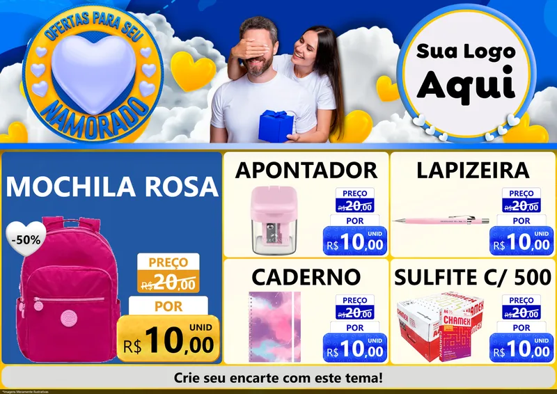 Modelo de Encarte para Encarte A4 Horizontal com o tema Ofertas Para Seu Namorado para Papelaria