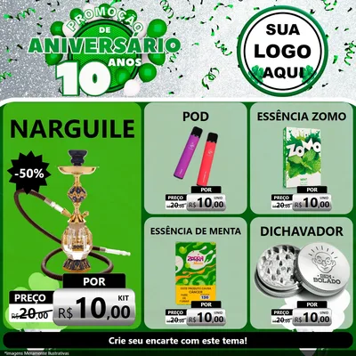 Modelo de Rede Social para Feed Facebook com o tema Promoção de Aniversário - 10 Anos para Tabacaria