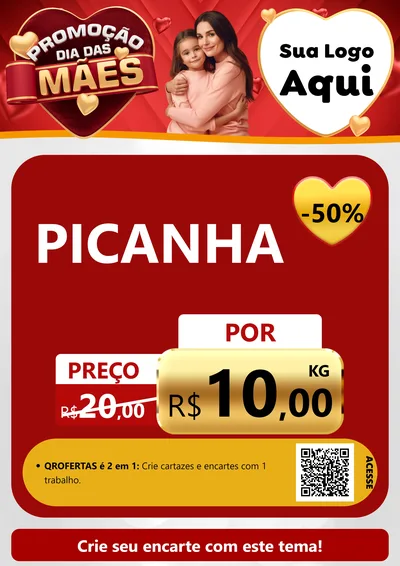 Modelo de Cartaz para Cartaz A4 Vertical com o tema Promoção Dia das Mães para Açougue