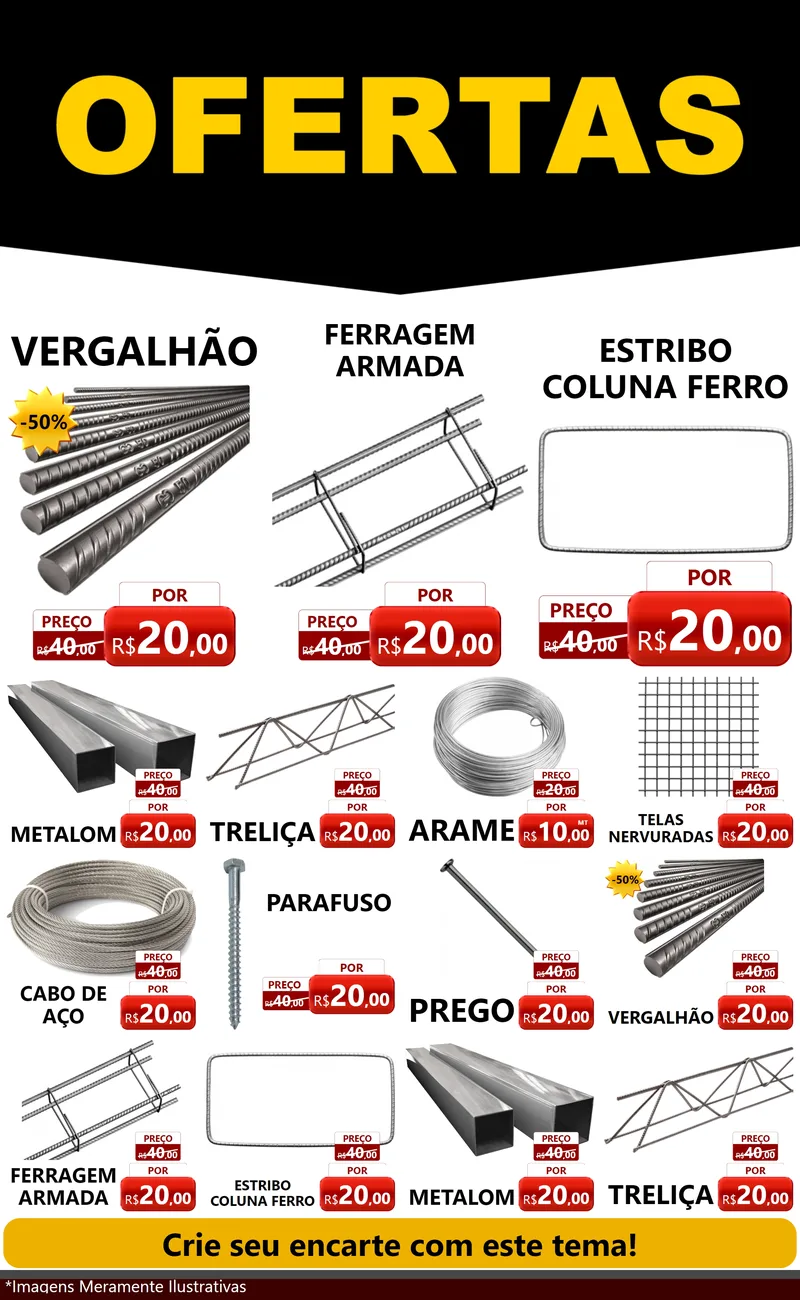 Modelo de Encarte para Encarte Grande com o tema Ofertas Preto e Vermelho Cartaz para Ferragens