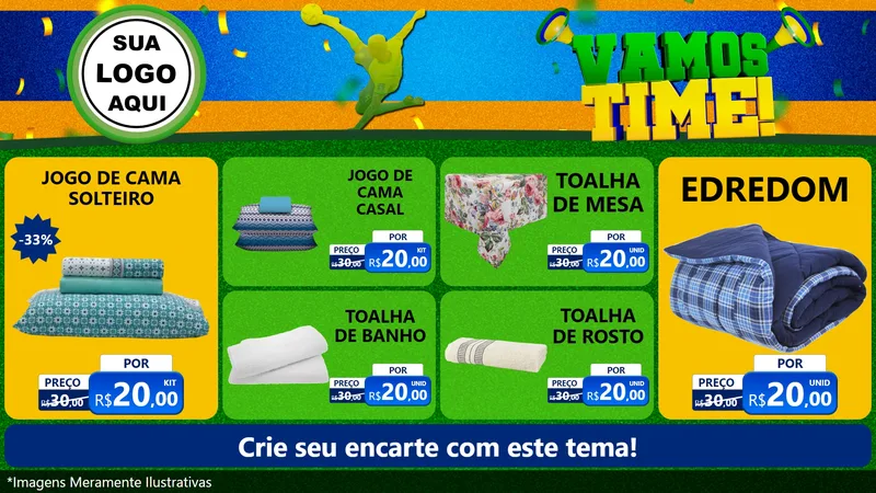 Modelo de TV para TV Horizontal com o tema Vamos Time! para Cama, Mesa e Banho