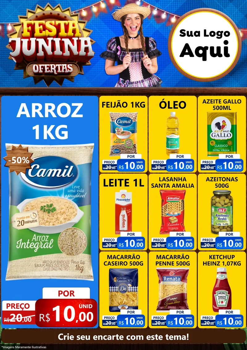 Modelo de Encarte para Encarte A4 Vertical com o tema Festa Junina Ofertas para Supermercado